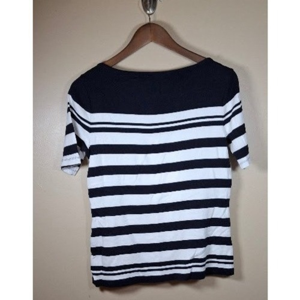 Tommy Hilfiger Womens Navy Blue White Striped Boat Neck Cotton T-Shirt Size M